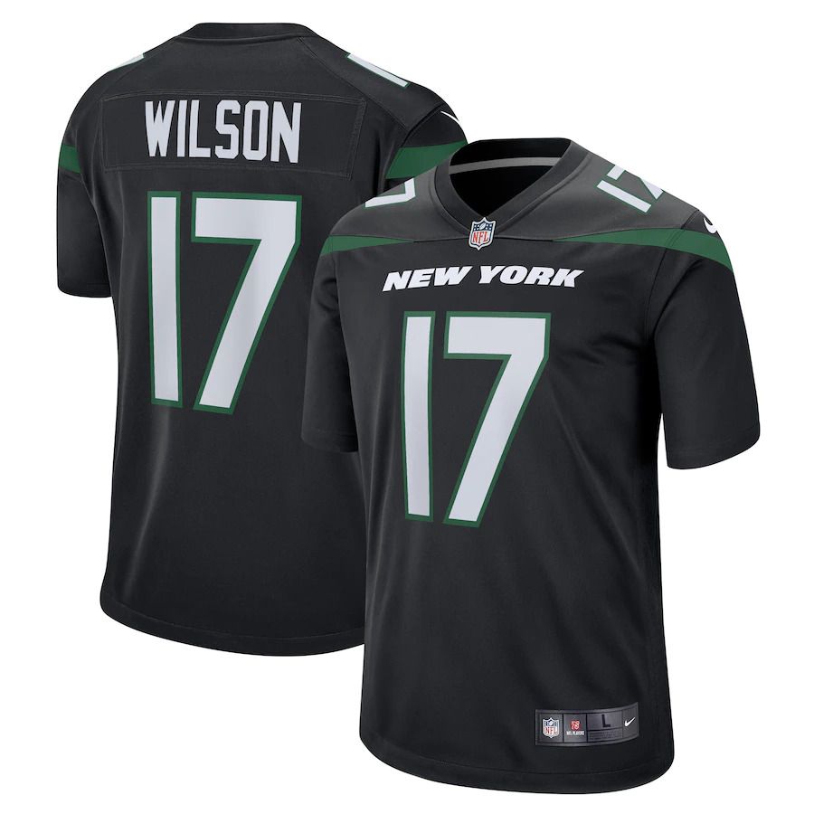 Men New York Jets 17 Garrett Wilson Nike Stealth Black Alternate Game Player NFL Jersey